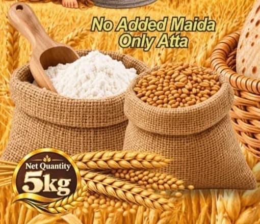Wheat grain and fresh atta in jute sacks